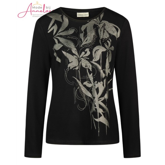 Barbara Lebek shirt opdruk zilver glitter 16193062 Zwart Barbara Lebek shirt opdruk zilver glitter 16193062 Zwart